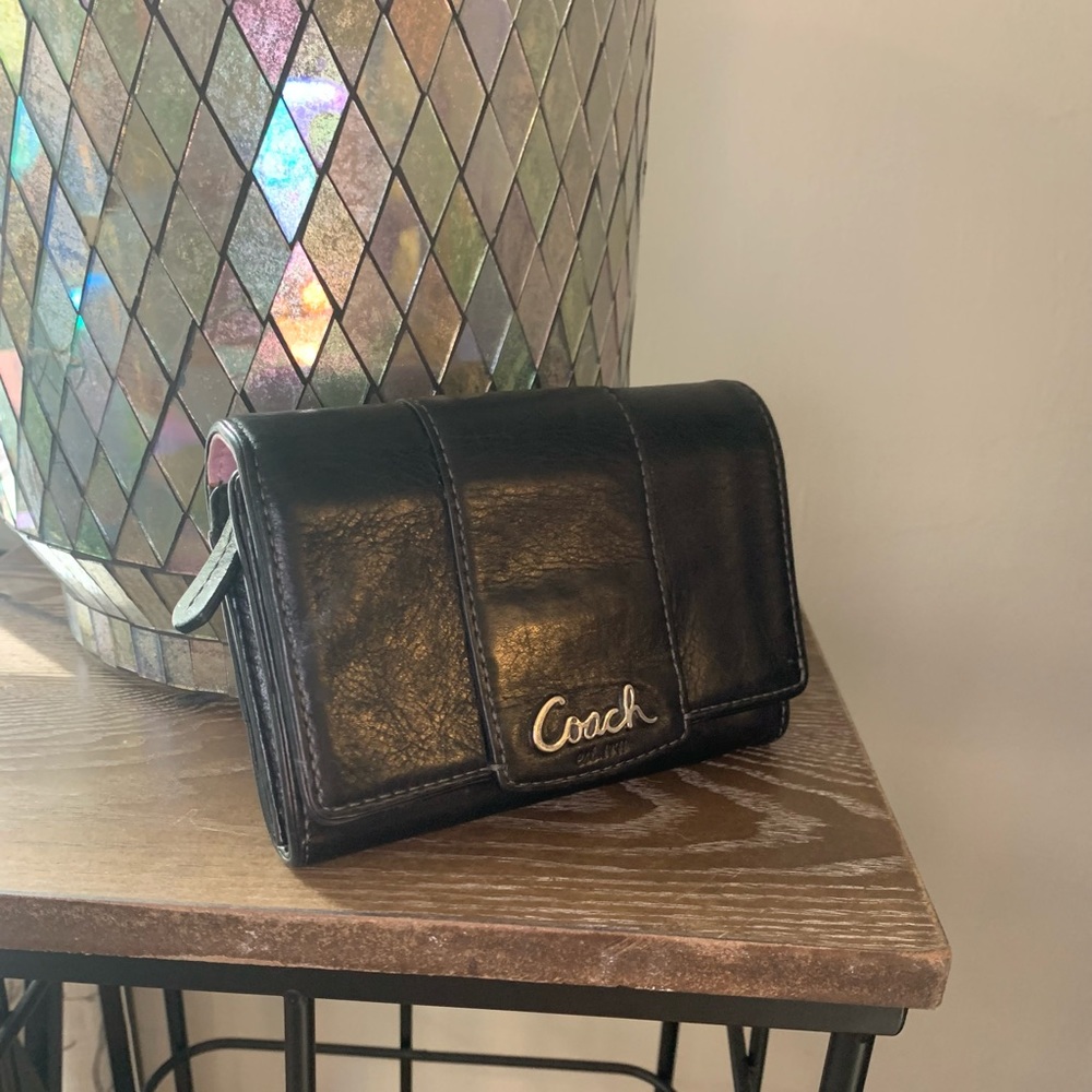 Coach black leather fold wallet